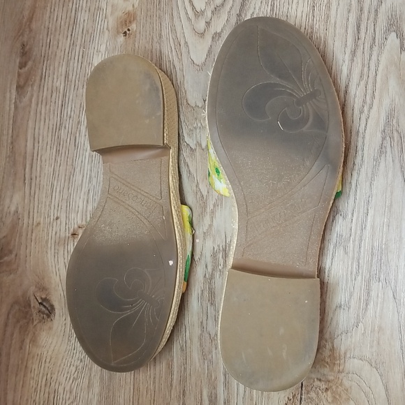 Franco Sarto Yellow Green Floral Low Heel Mules Sandals - Picture 10 of 13